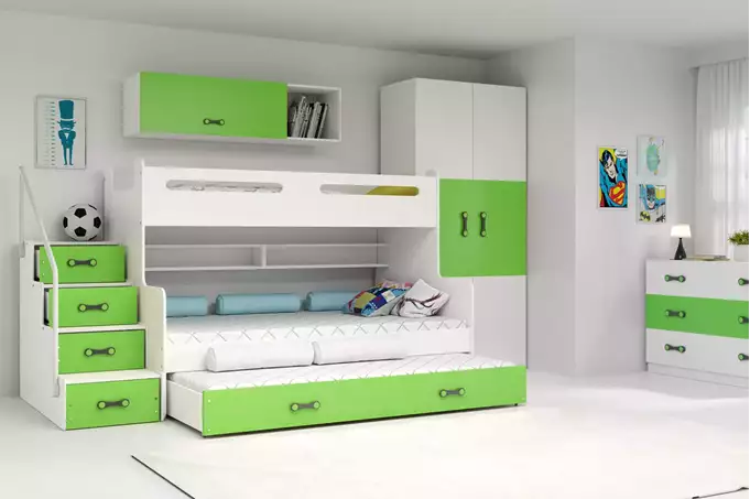 MAX 3 120X200 trīsvietīga jauniešu gulta ar atvilktni, zaļa — изображение 2