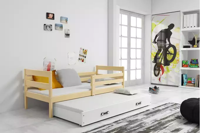 ERYK 80X190 izvelkama jauniešu gulta ar atvilktni, priede/balta — изображение 4