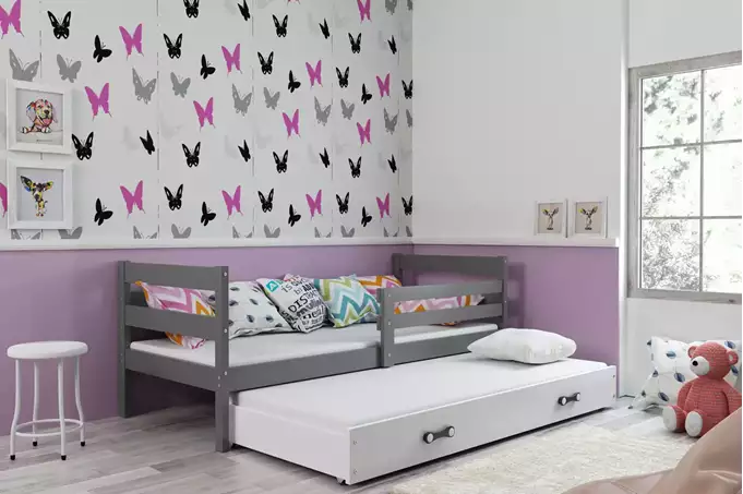 ERYK 90x200 izvelkama jauniešu gulta ar atvilktni, grafīta/balta — 3 attēls