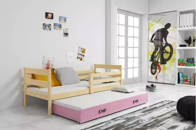 ERYK 90x200 izvelkama jauniešu gulta ar atvilktni, priede/rozā — изображение 3
