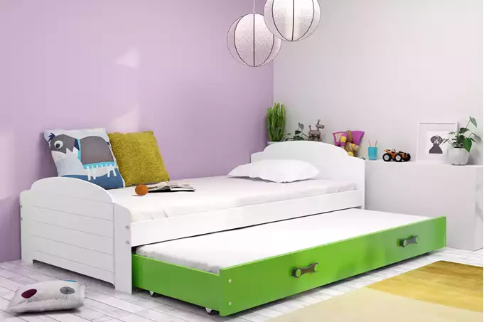 LILI 90X200 jauniešu saliekamā gulta ar matraci un atvilktni, balta/zaļa — изображение 2