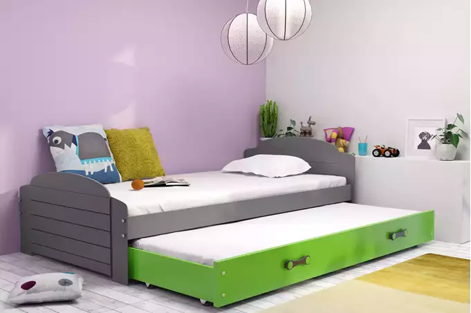 LILI 90X200 jauniešu saliekamā gulta ar matraci un atvilktni, grafīta/zaļa — 3 attēls