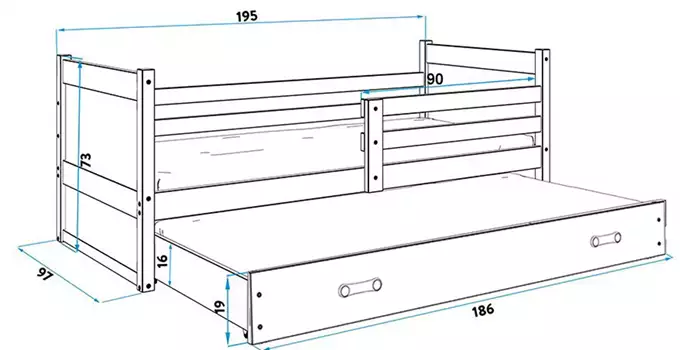 RICO jauniešu saliekamā gulta 90x190 ar atvilktni, priede/rozā — изображение 5