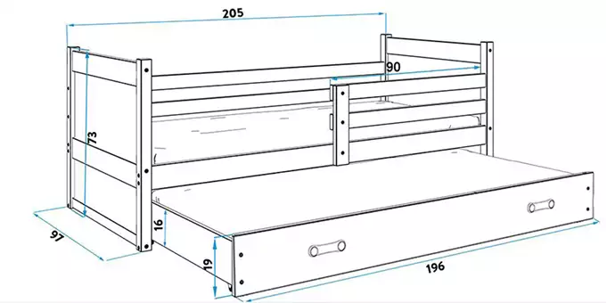RICO 90X200 jauniešu saliekamā gulta ar matraci un atvilktni, balta/grafīta — изображение 5