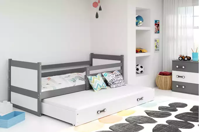 RICO 90x200 izvelkama jauniešu gulta ar atvilktni, grafīta/balta — 3 attēls