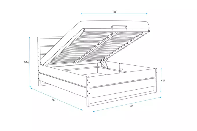 LOFT guļamistabas gulta 160x200 ar uzglabāšanas kasti, izgatavota no ozola — изображение 3