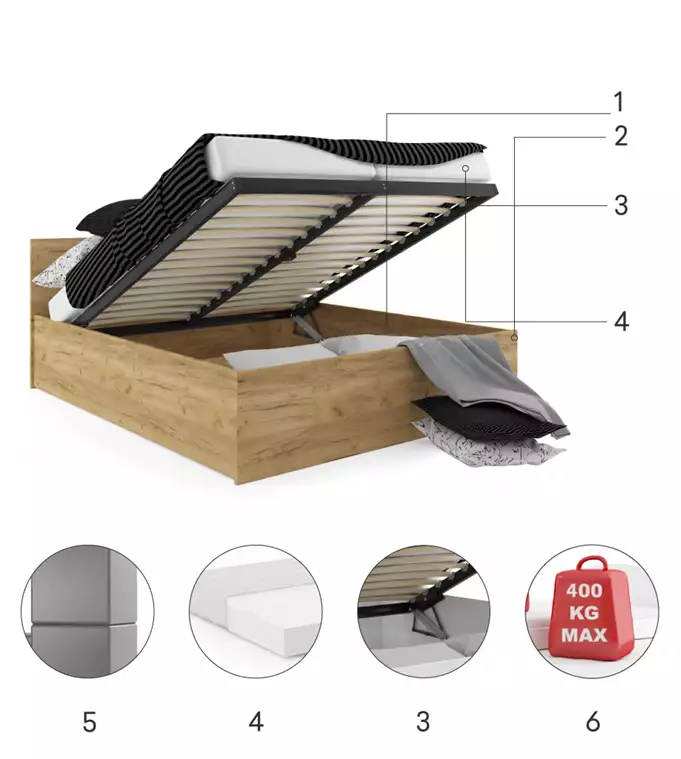 PANAMAX 140X200 guļamistabas gulta ar uzglabāšanas kasti, brūns — изображение 3