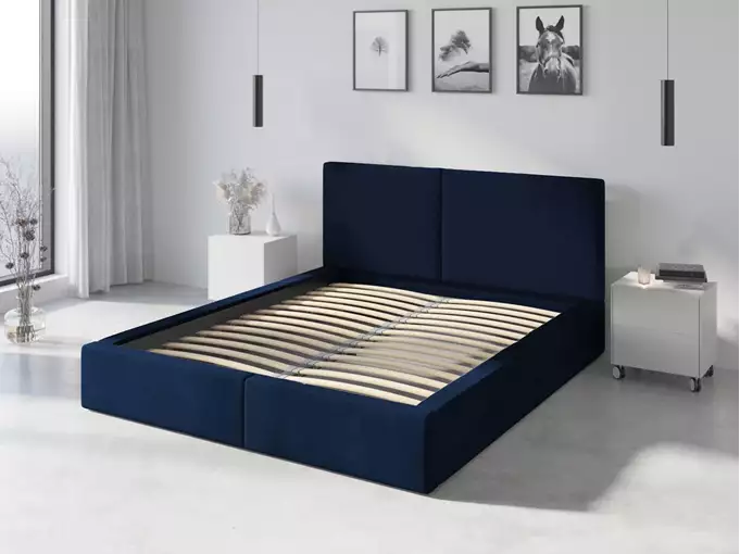 Mīksta gulta 160x200 Hilton ar matraci, zila — изображение 3