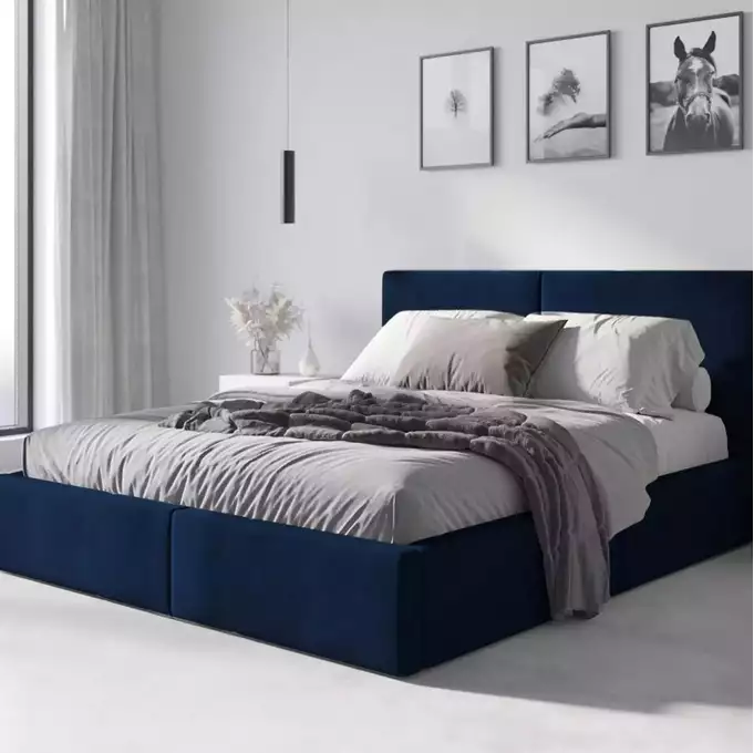 Mīksta gulta 160x200 Hilton ar matraci, zila — изображение 2