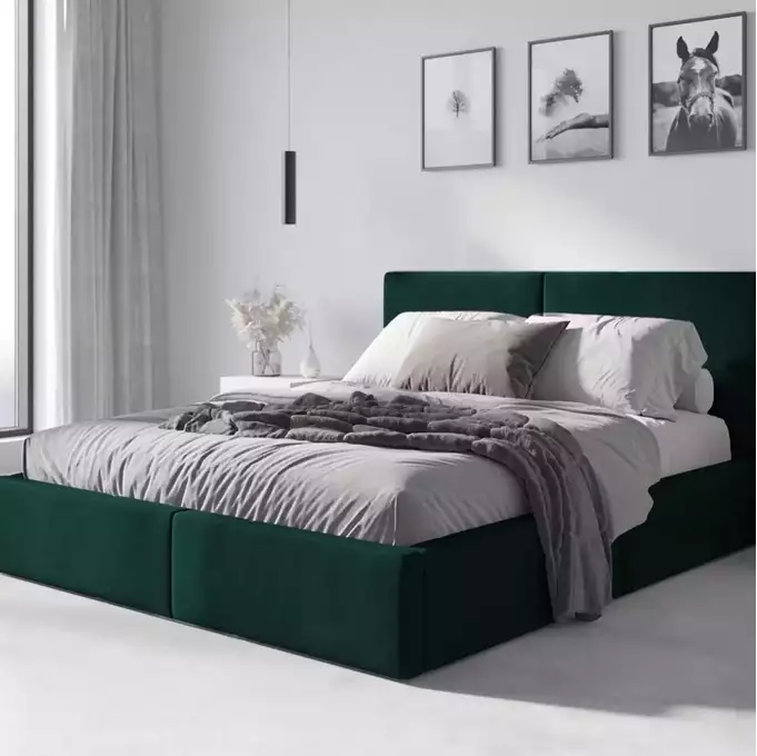 Mīksta gulta 160x200 Hilton ar matraci, zaļa — изображение 2