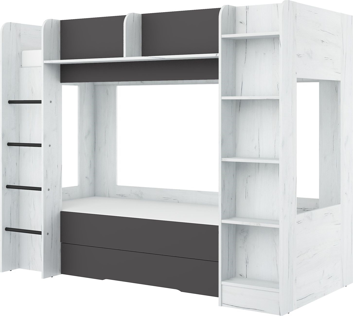Bērnu divstāvu gulta jauniešiem, 2 personām, 80x200, EVEST, balta, spēle