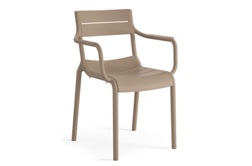 LUSSO Beige – MODERNS PLASTMASAS DĀRZA KRĒSLIS (virtuvei, kafejnīcai, dārzam) [VIENREIZĒJA SALIKŠANA]