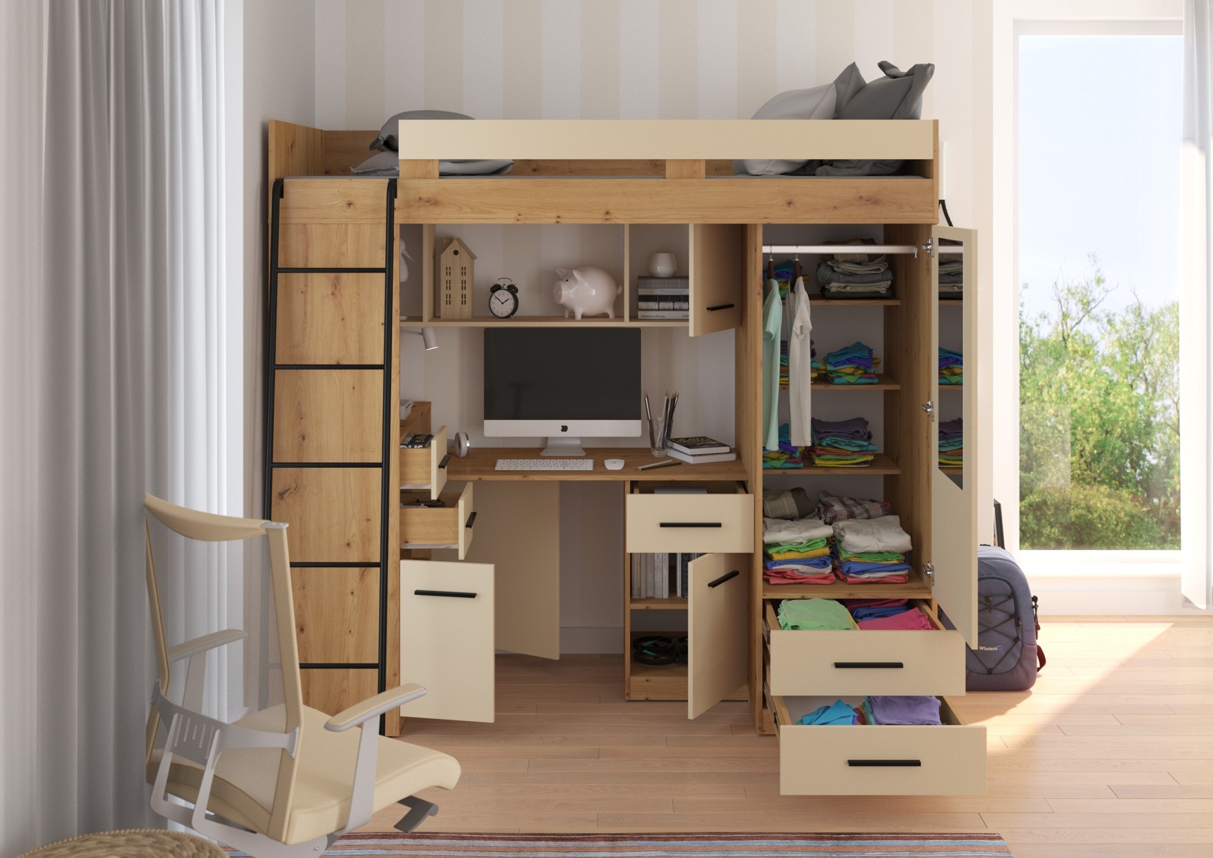 MYKS L mezzanine, matēta krāsa, ozols/krēmkrāsa — изображение 4
