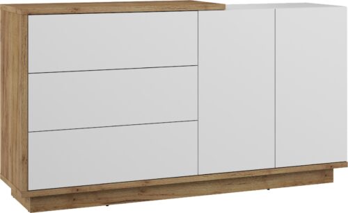 BRITA 07 mēbeles, liela kumode ar durvīm, ozolkoka krāsā, zelta un baltā krāsā