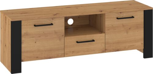 DELIS 10 mēbeles, kumode, galds, TV skapītis, 140 cm, ozols, melna