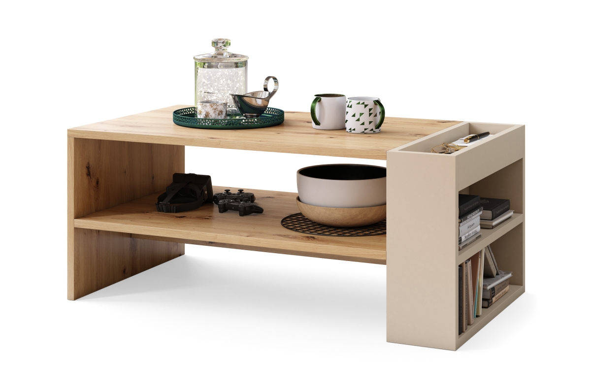 NEFRI Artisan Oak/Beige (Champagne) - MODERNS KAFIJAS GALDIŅŠ AR PLAUKTU