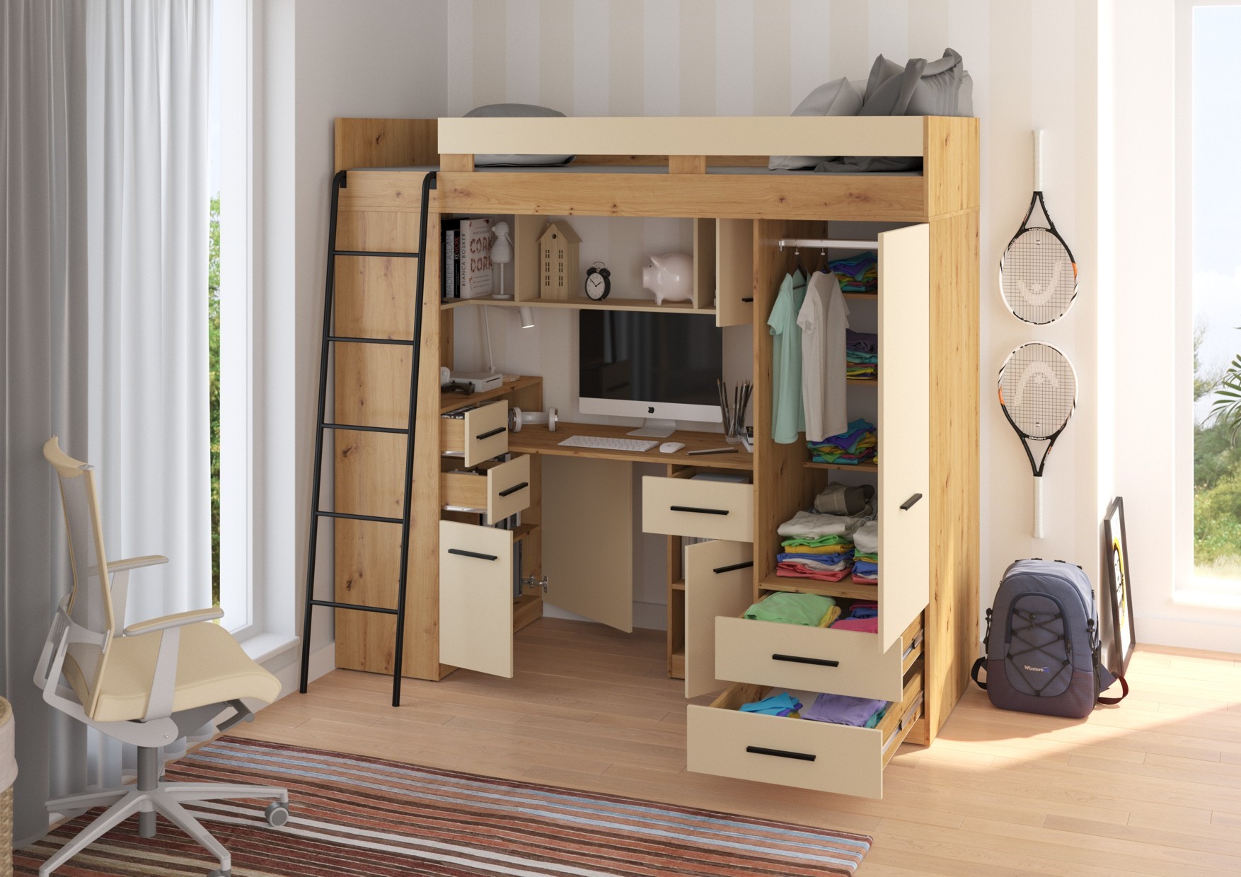 MYKS L mezzanine, matēta krāsa, ozols/krēmkrāsa — изображение 2