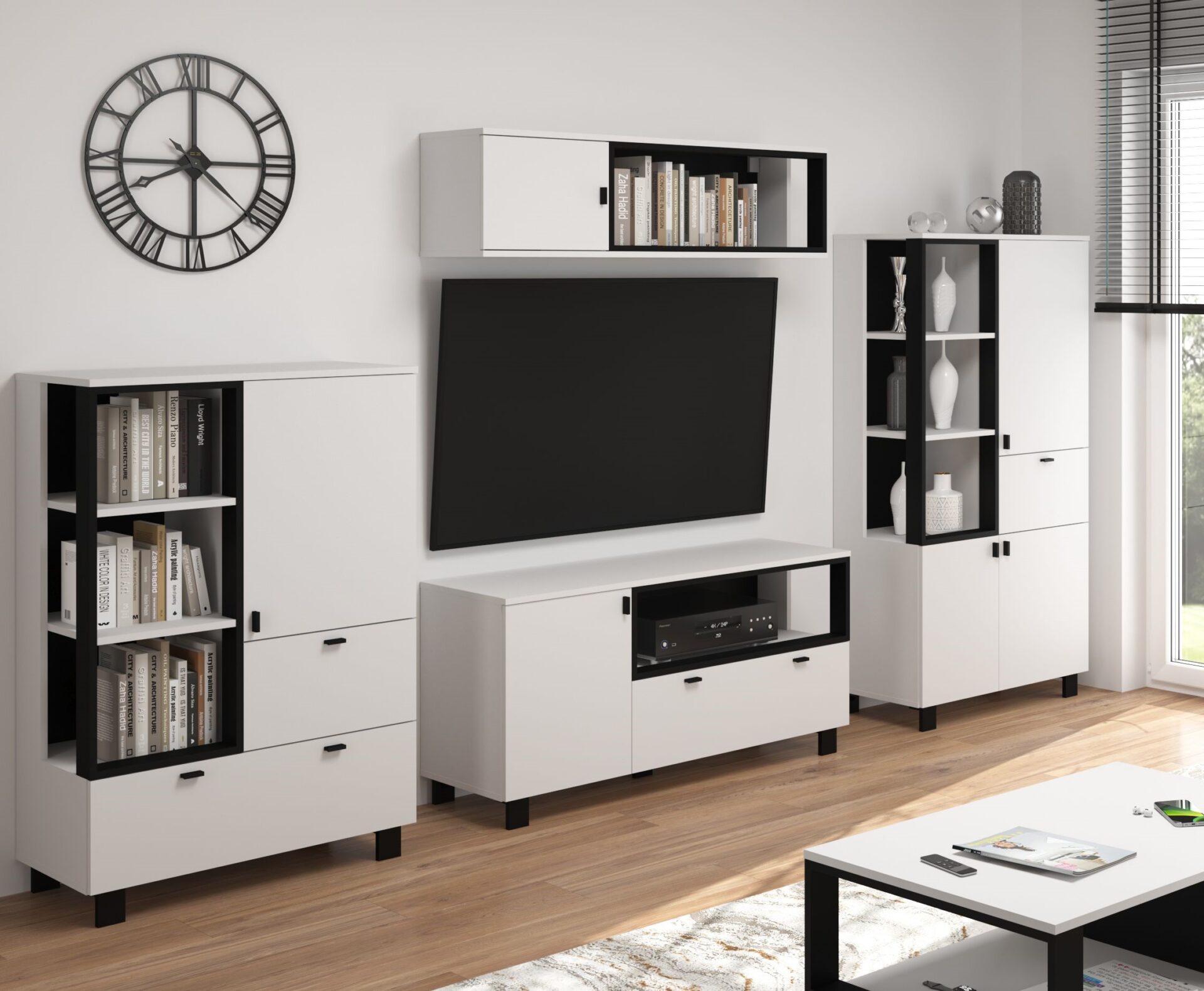 GAVES mēbeles #2 dzīvojamās istabas sienas skapis grāmatu plaukts TV skapis piekarināms plaukts balts — 2 attēls