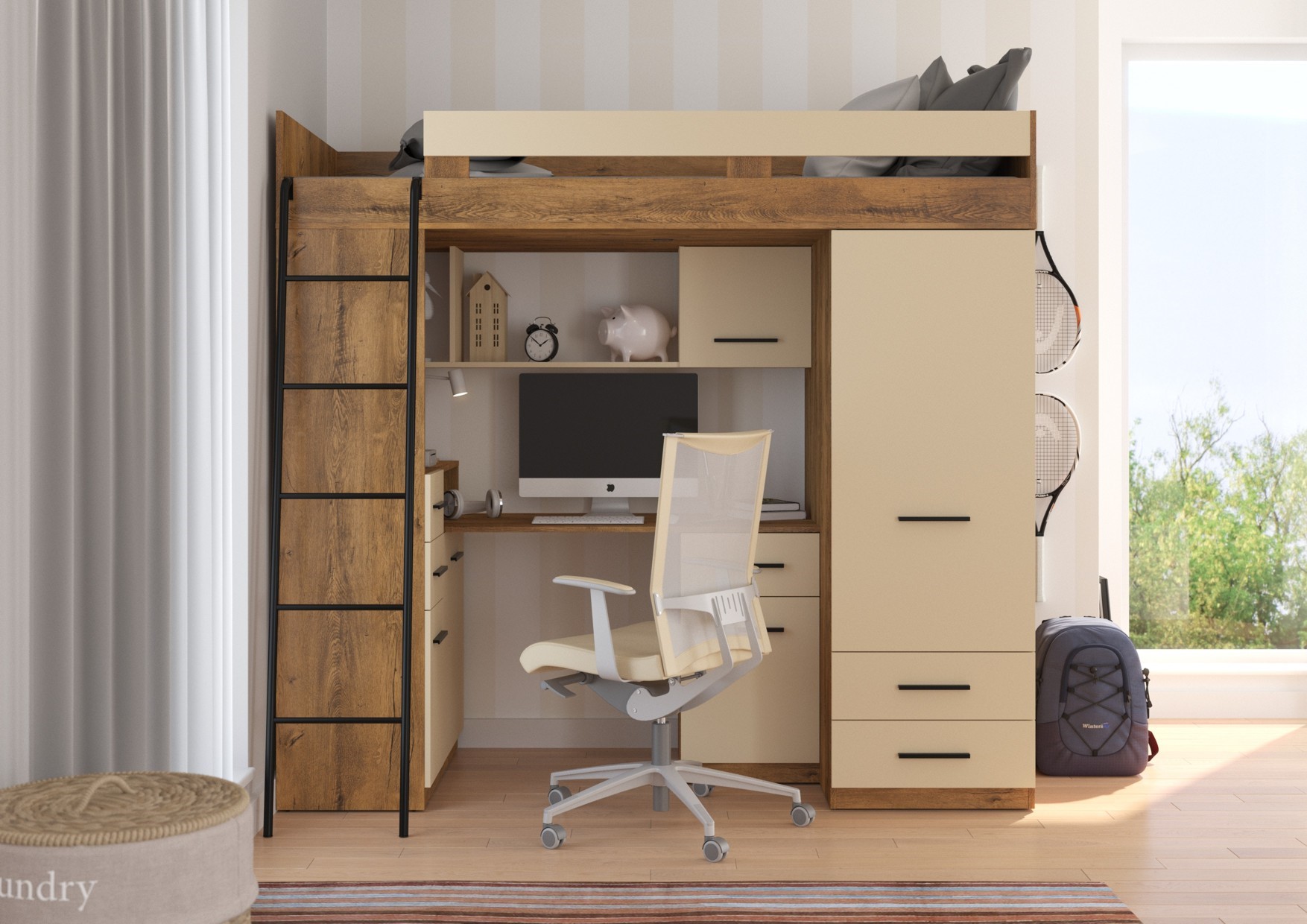 MYKS L mezzanine bez paklājiņa, bordo ozols / krēmkrāsa — изображение 3