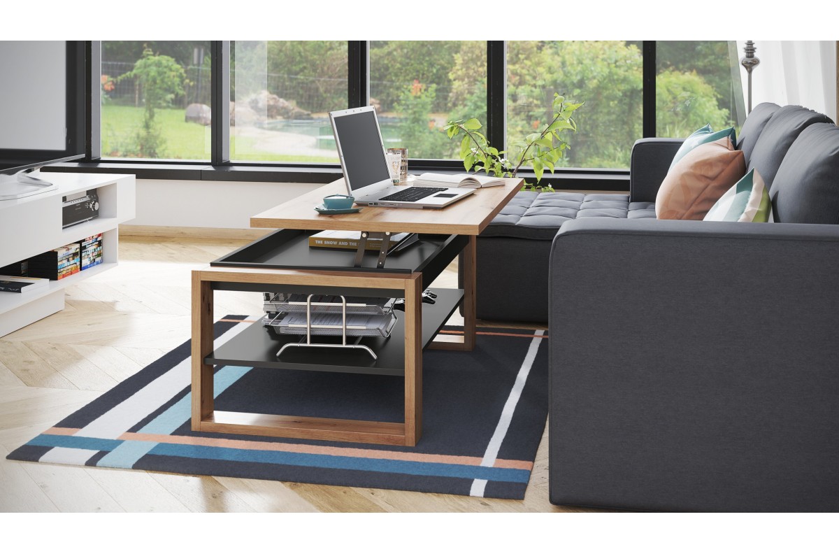 NUO Artisan Oak/Antracīts - MODERNS KAFIJAS GALDIŅŠ AR PACELAMU VIRSMU — 4 attēls
