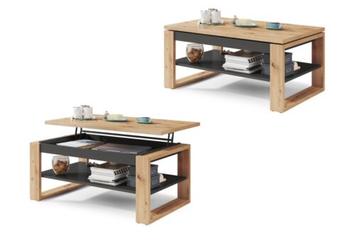 NUO Artisan Oak/Antracīts – MODERNS KAFIJAS GALDIŅŠ AR PACELAMU VIRSMU