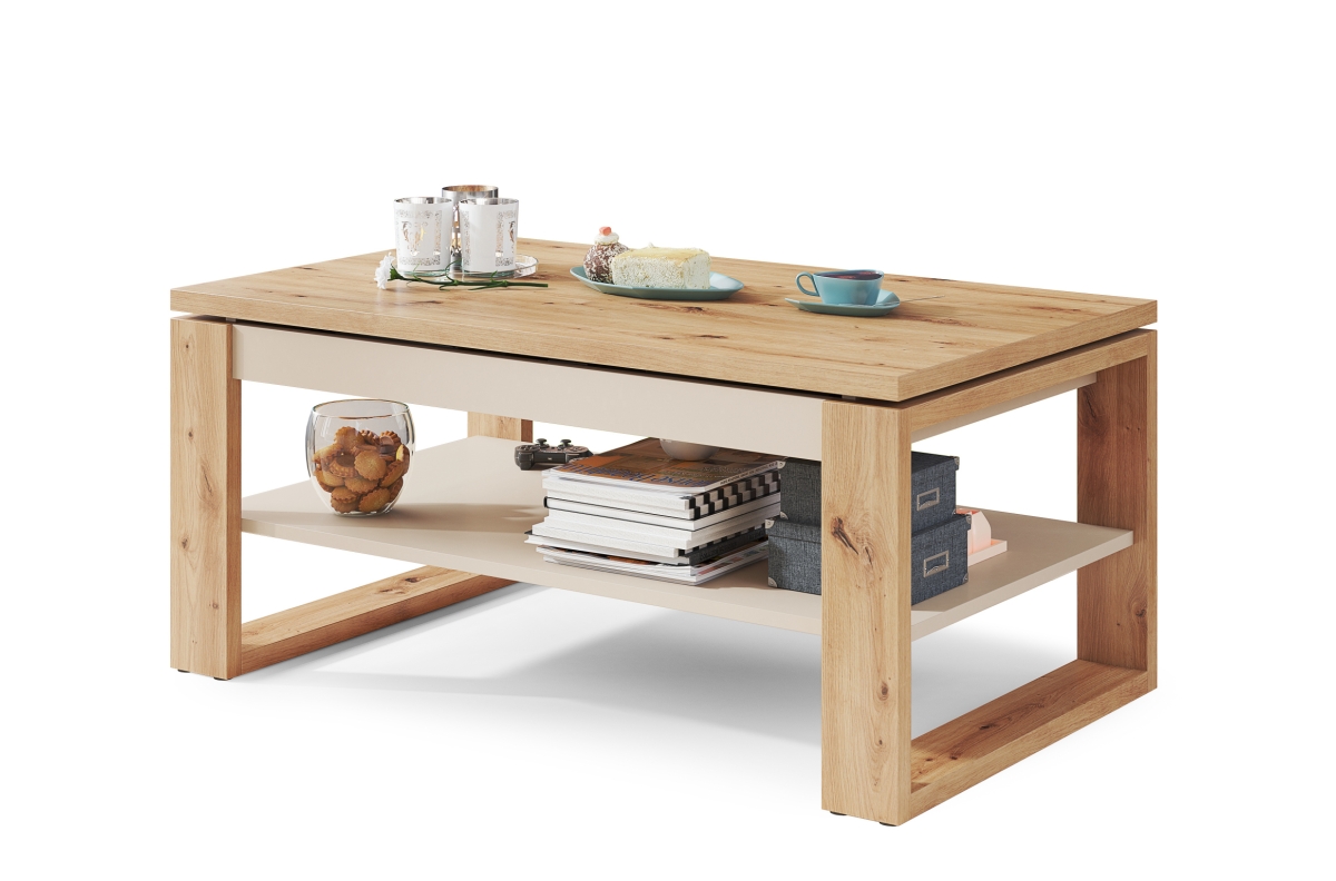NUO Artisan Oak/Beige (Champagne) - MODERNS KAFIJAS GALDIŅŠ AR PACELAMU GALDA VIRSMU — 6 attēls