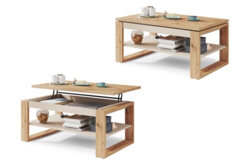 NUO Artisan Oak/Beige (Champagne) – MODERNS KAFIJAS GALDIŅŠ AR PACELAMU GALDA VIRSMU
