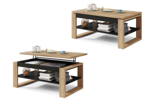 NUO Craft Oak Gold/Matt Black – MODERNS KAFIJAS GALDIŅŠ AR PACELAMU VIRSMU