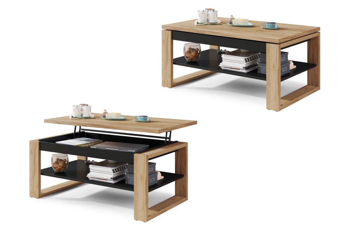 NUO Craft Oak Gold/Matt Black - MODERNS KAFIJAS GALDIŅŠ AR PACELAMU VIRSMU