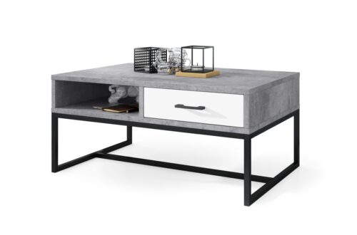 NYX Millenium Concrete/Matte White – MODERNS ŠONĀS GALDIŅŠ AR ATVILKTNI