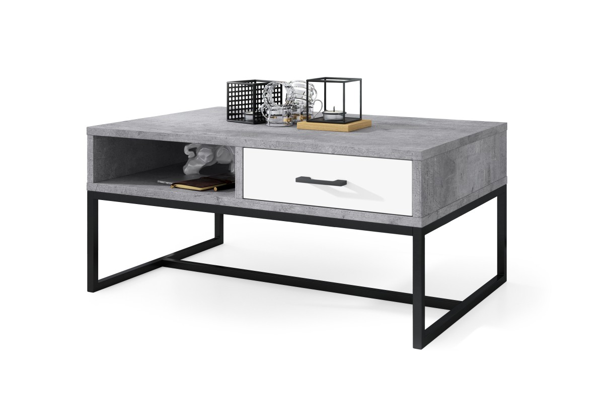 NYX Millenium Concrete/Matte White - MODERNS ŠONĀS GALDIŅŠ AR ATVILKTNI