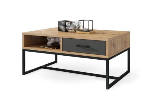 NYX Artisan Oak/Anthracite – MODERNS LOFT KAFIJAS GALDIŅŠ AR ATVILKTNI