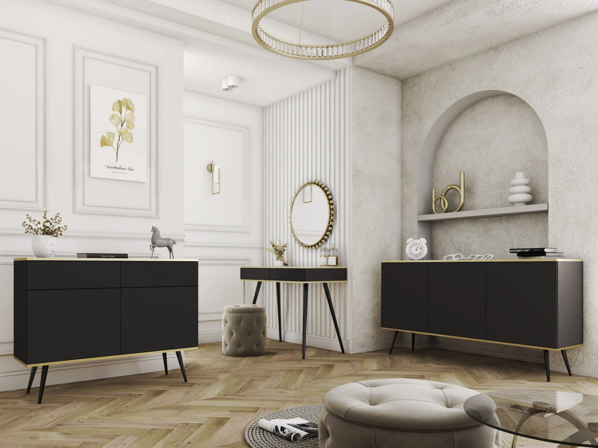 Melna kumode ar skapīšiem Oro K160 — изображение 6