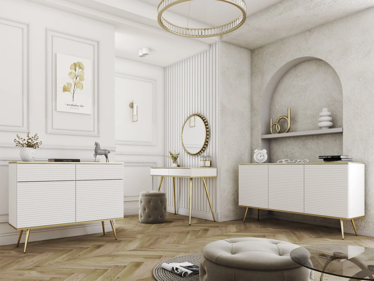 Oro T102 balta rievota MDF konsoles kumode — 3 attēls
