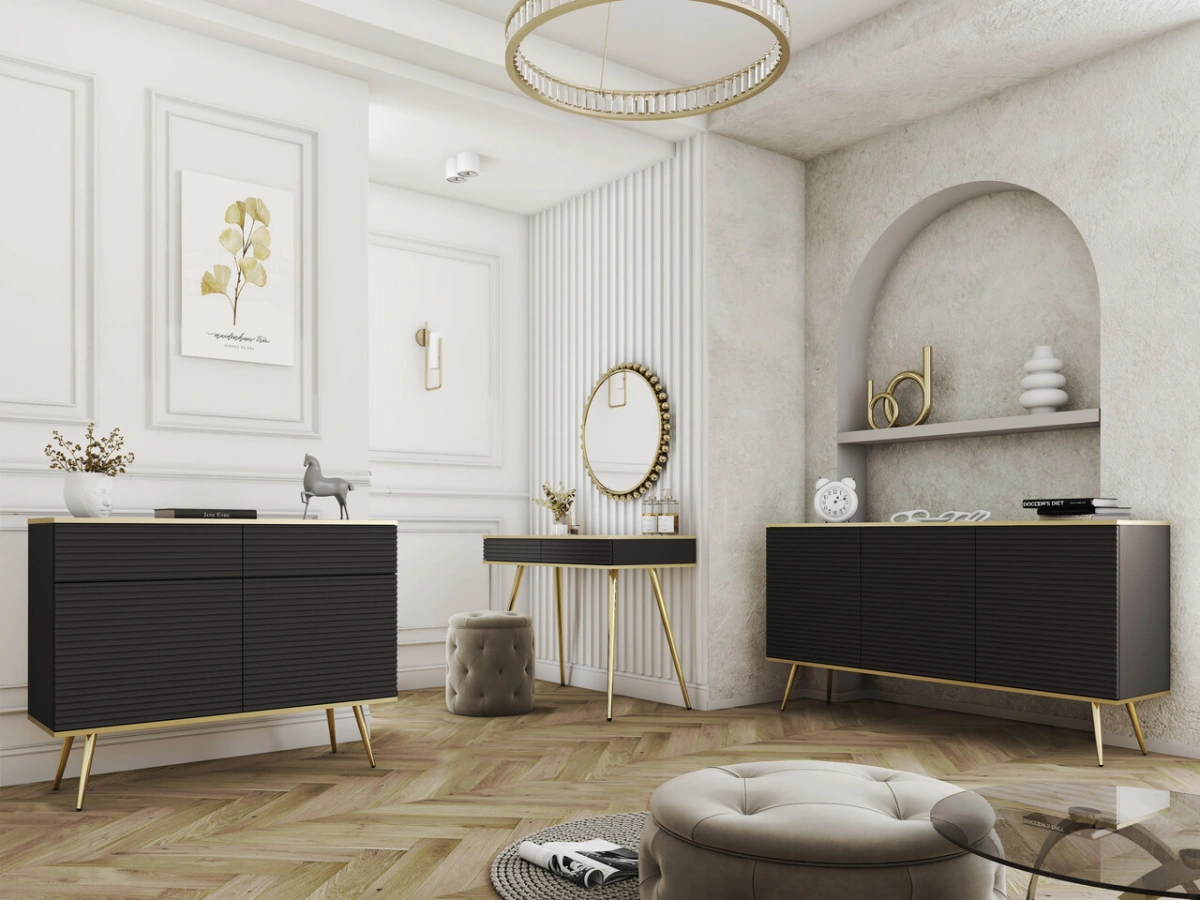 Oro T102 melna rievota MDF konsoles kumode ar atvilktnēm — изображение 3