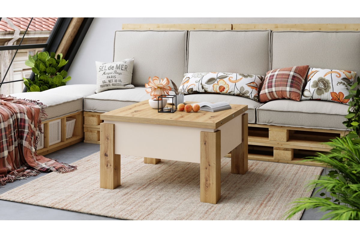 OSLO Artisan Oak/Beige (Champagne) - IZVIETOJAMS PACELAMAIS KAFIJAS GALDIŅŠ — 2 attēls