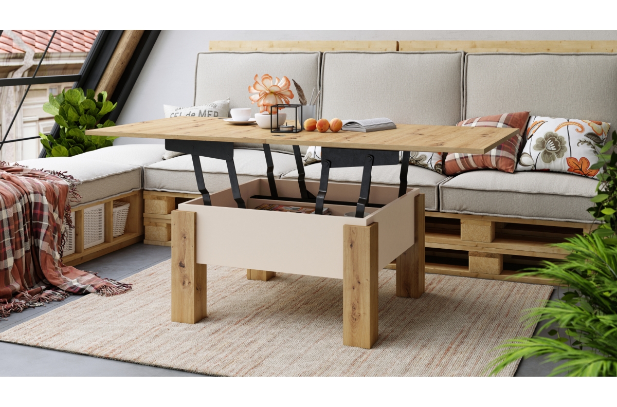 OSLO Artisan Oak/Beige (Champagne) - IZVIETOJAMS PACELAMAIS KAFIJAS GALDIŅŠ — 3 attēls