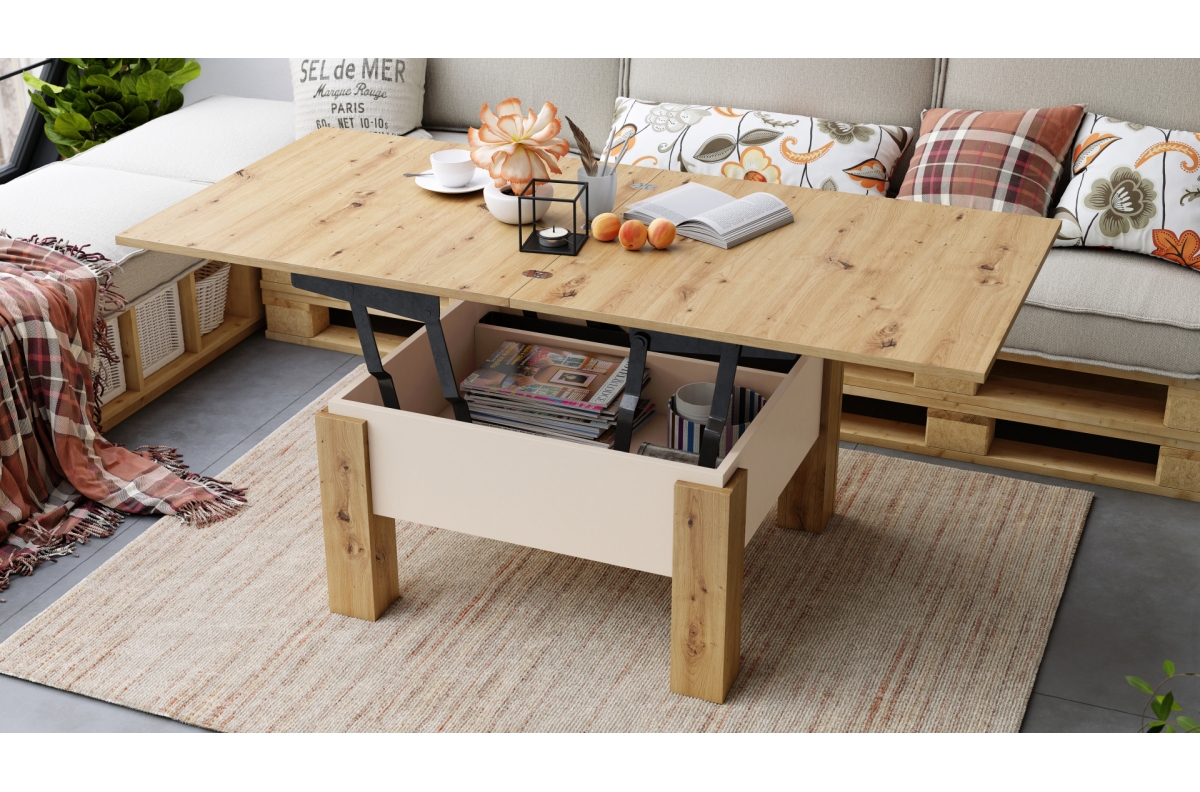 OSLO Artisan Oak/Beige (Champagne) - IZVIETOJAMS PACELAMAIS KAFIJAS GALDIŅŠ — 4 attēls