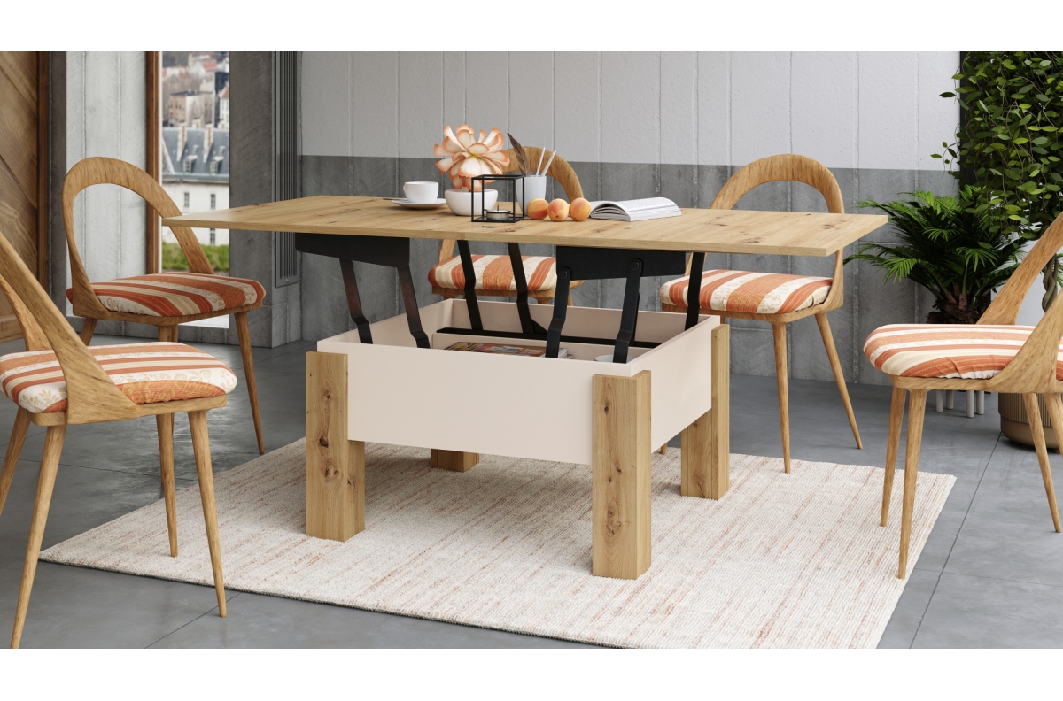 OSLO Artisan Oak/Beige (Champagne) - IZVIETOJAMS PACELAMAIS KAFIJAS GALDIŅŠ — 6 attēls