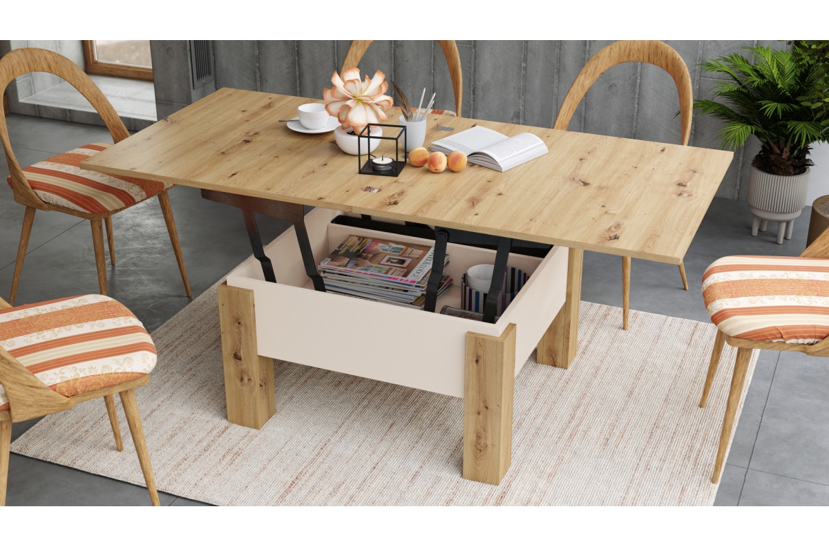 OSLO Artisan Oak/Beige (Champagne) - IZVIETOJAMS PACELAMAIS KAFIJAS GALDIŅŠ — 7 attēls