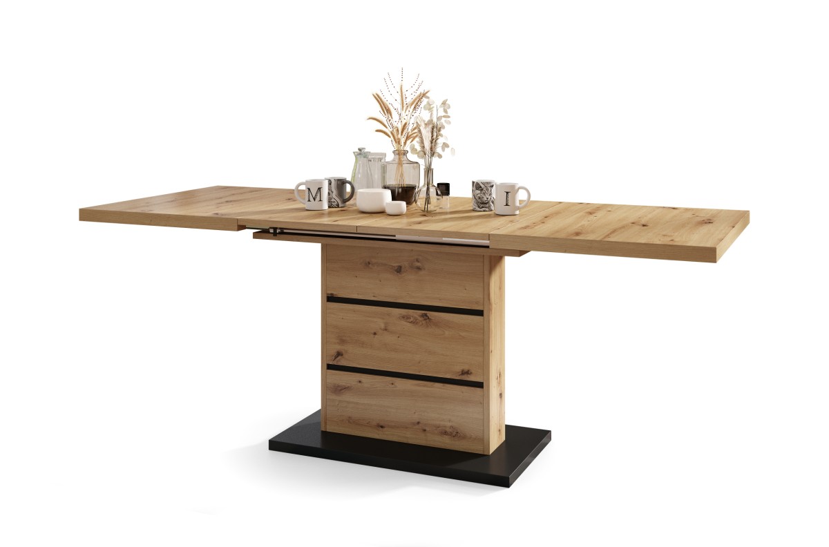 PIANO Artisan ozols/matēti melns - MODERNS GALDS, LĪDZ 200 CM GARUMAM!