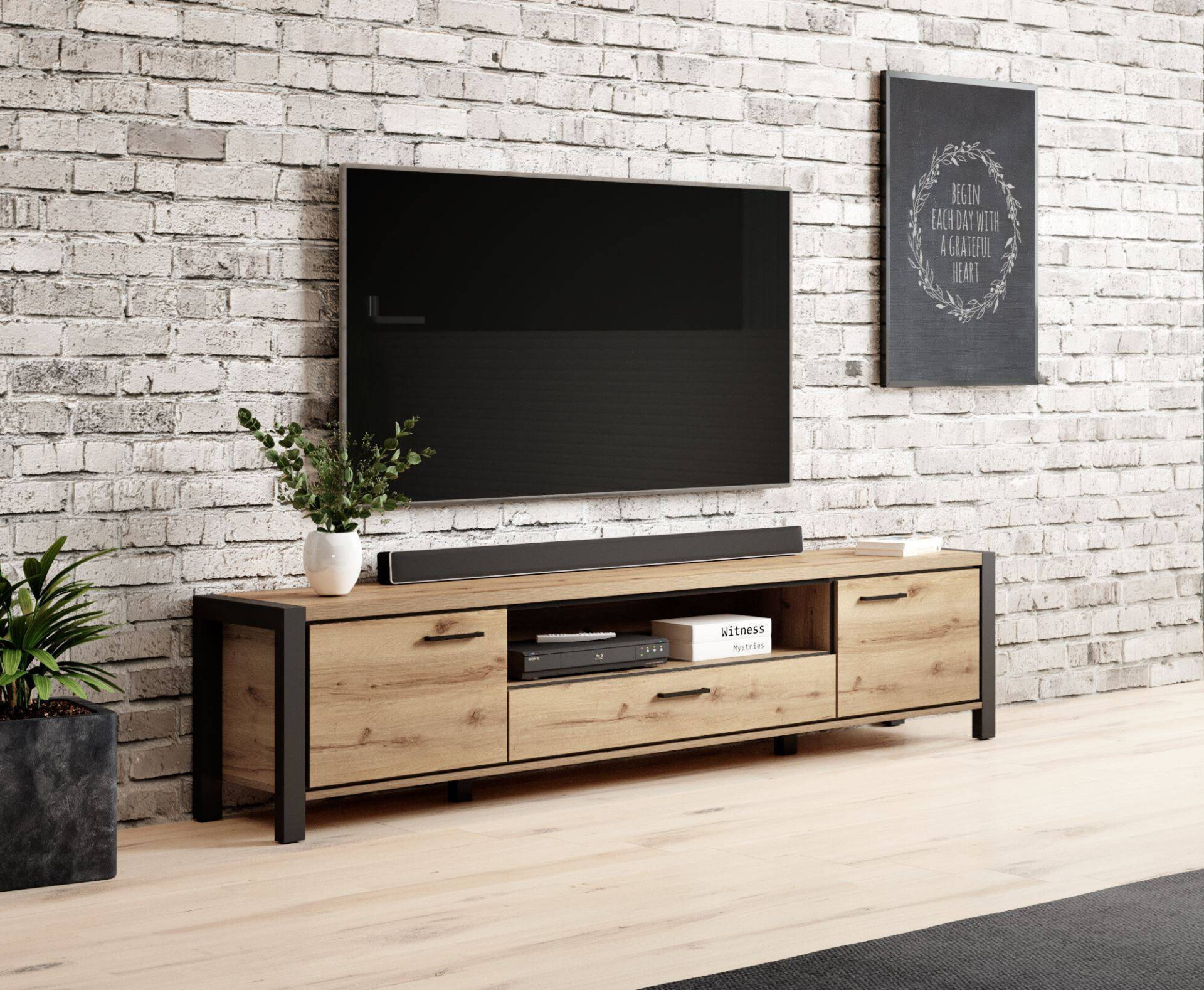 Aktiv TV skapītis, 2D1S, Taurus ozols / melnas kājas — изображение 4