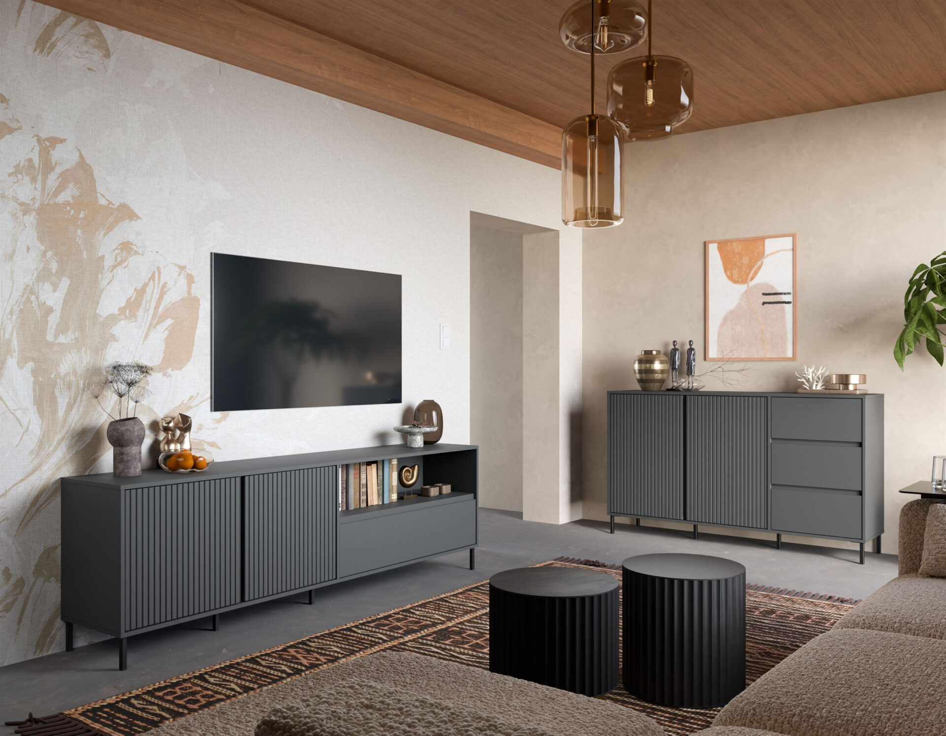 Avenale AVEF03 - TV skapītis 2D1S Antracīta krāsā — 3 attēls