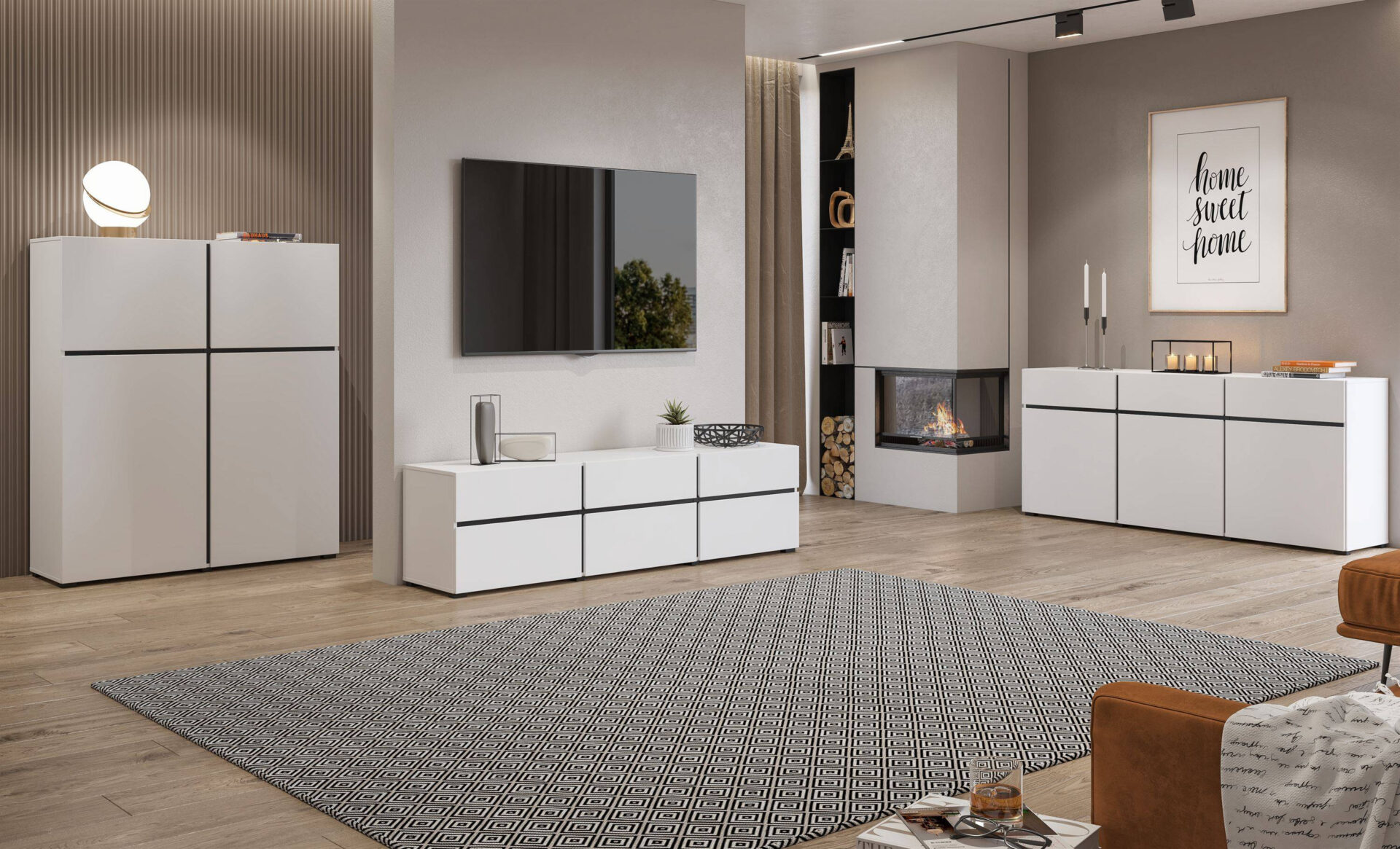 Augsta kumode Cross ar 4 atvilktnēm, matēti melna un balta — изображение 7
