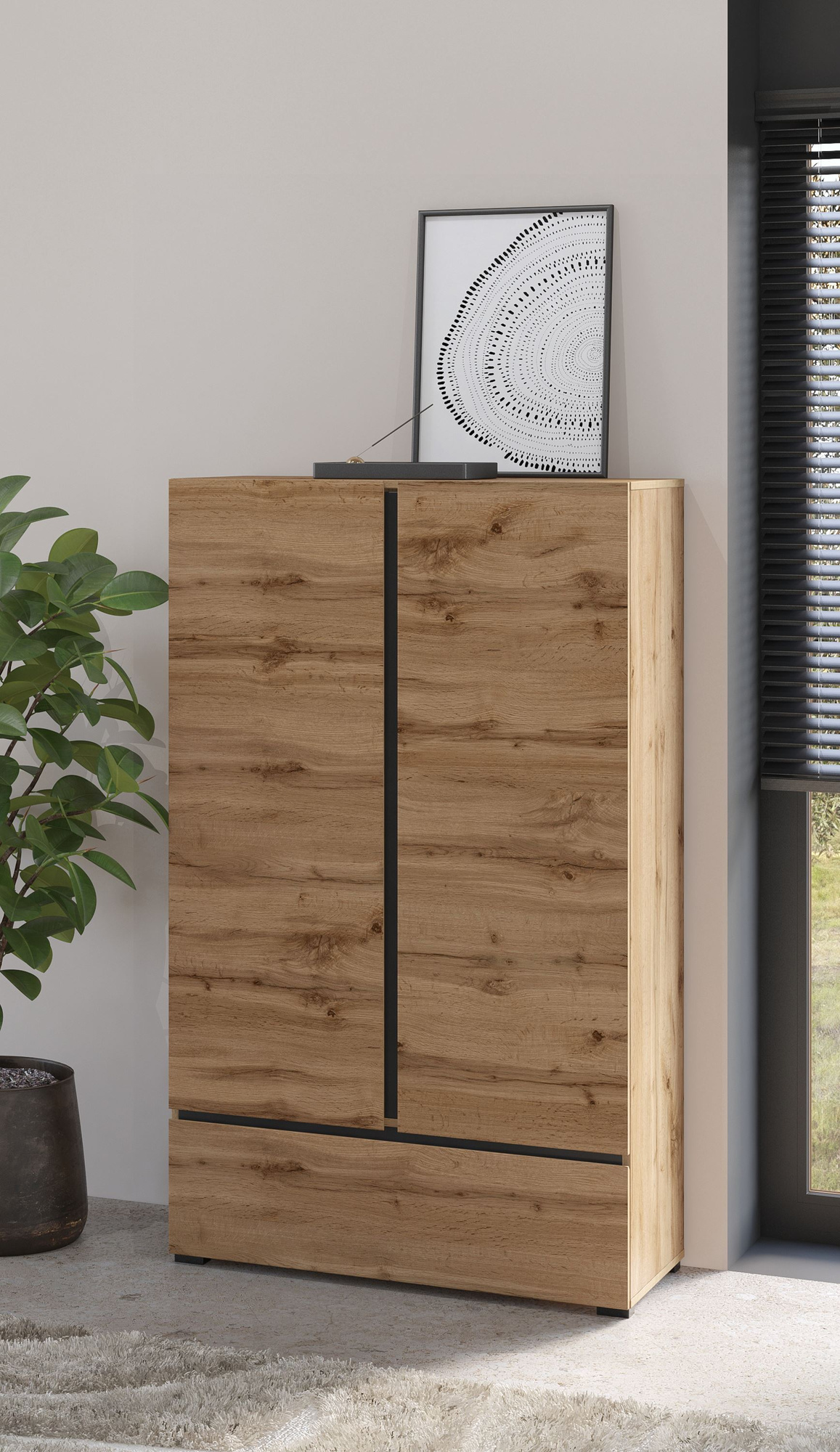 Cross S - kumode, 2 atvilktnes, 1 atvilktne, Wotan Oak Black Onyx matētā krāsā — изображение 3