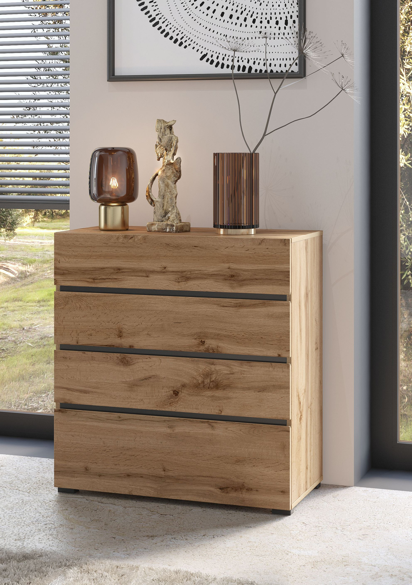 Cross S - kumode ar 4 atvilktnēm, Wotan ozols, melns onikss, matēta — изображение 4
