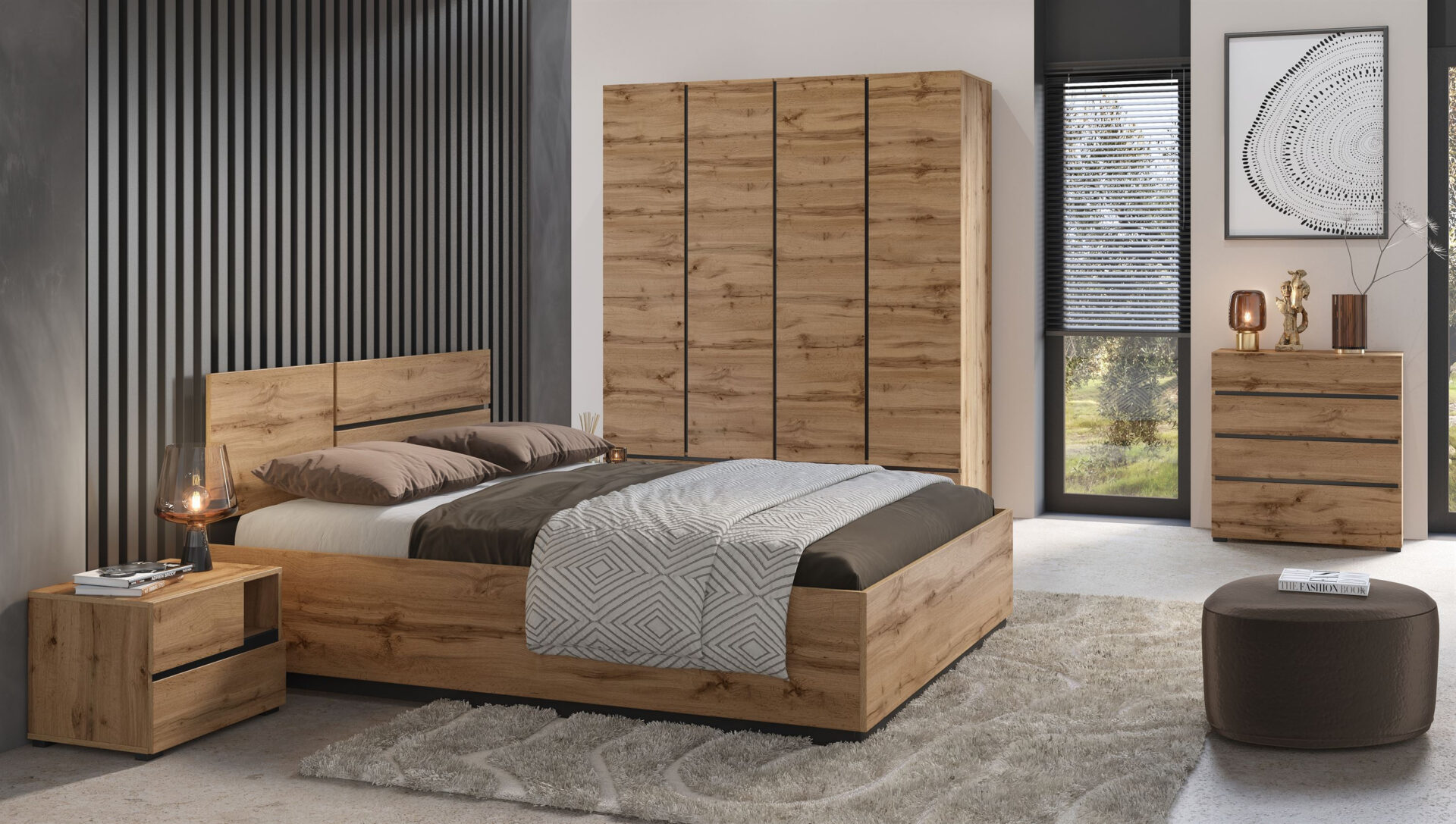 Cross S - kumode ar 4 atvilktnēm, Wotan ozols, melns onikss, matēta — изображение 5