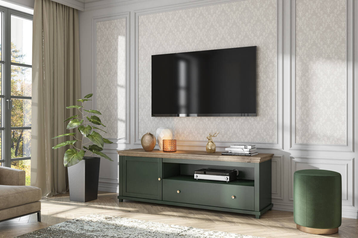 Evora WM TV skapis 1D1S 180 cm zaļš / Lefkas ozols — изображение 2