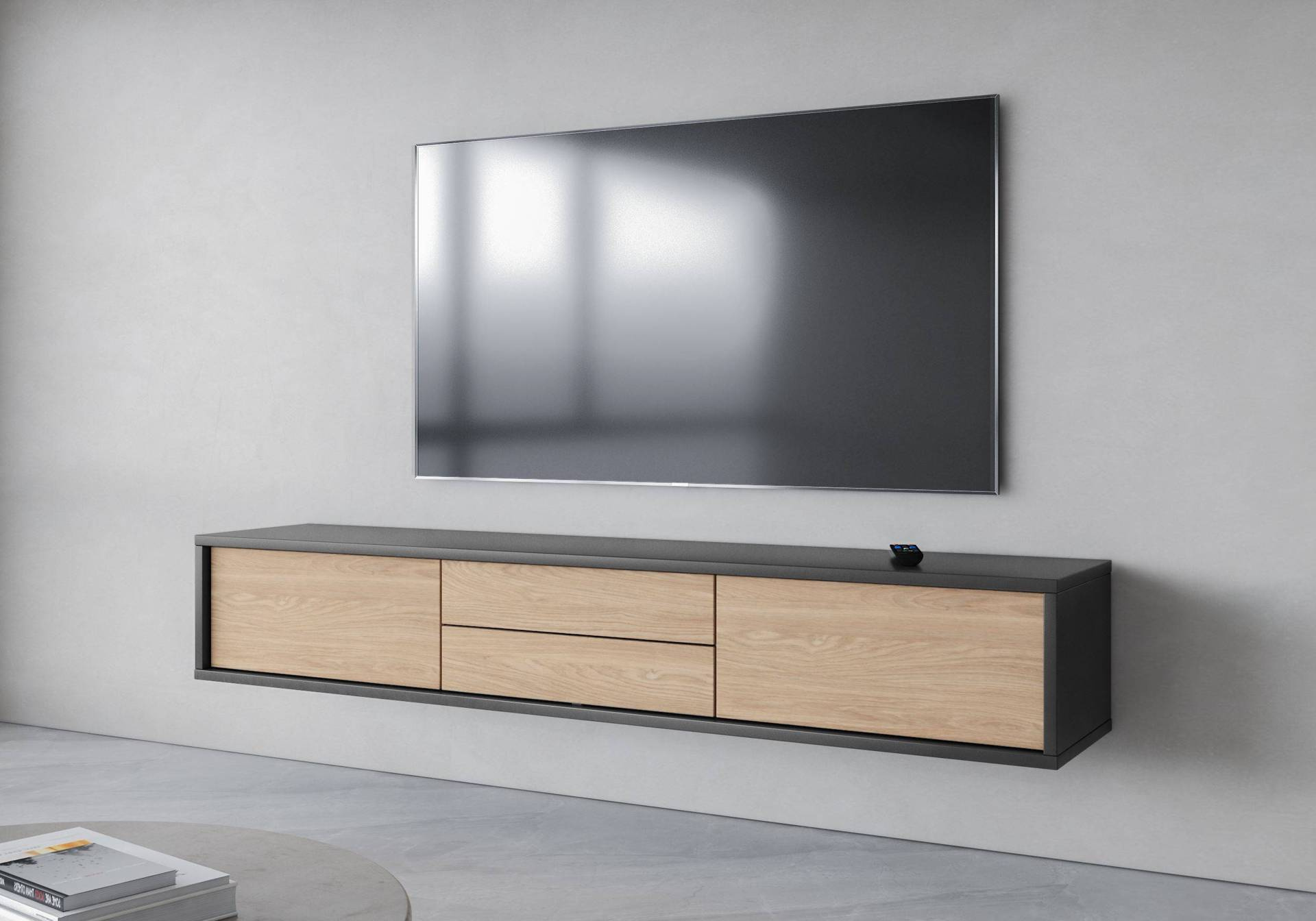 Frida - TV skapītis 2D2S antracīta krāsā matēti eļļots ozols — 6 attēls