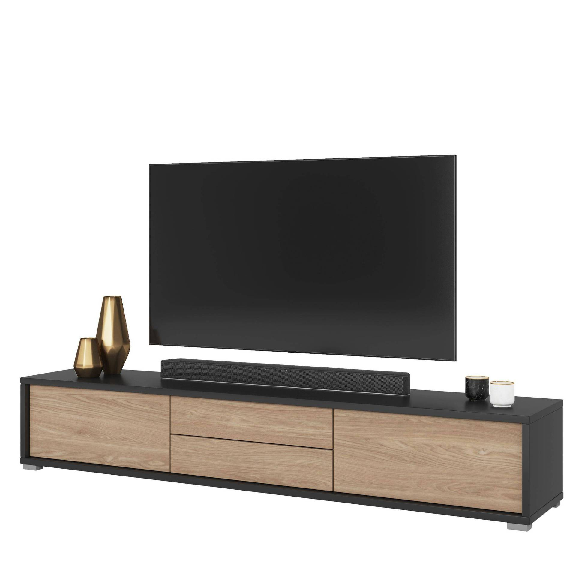 Frida - TV skapītis 2D2S antracīta krāsā matēti eļļots ozols — 3 attēls